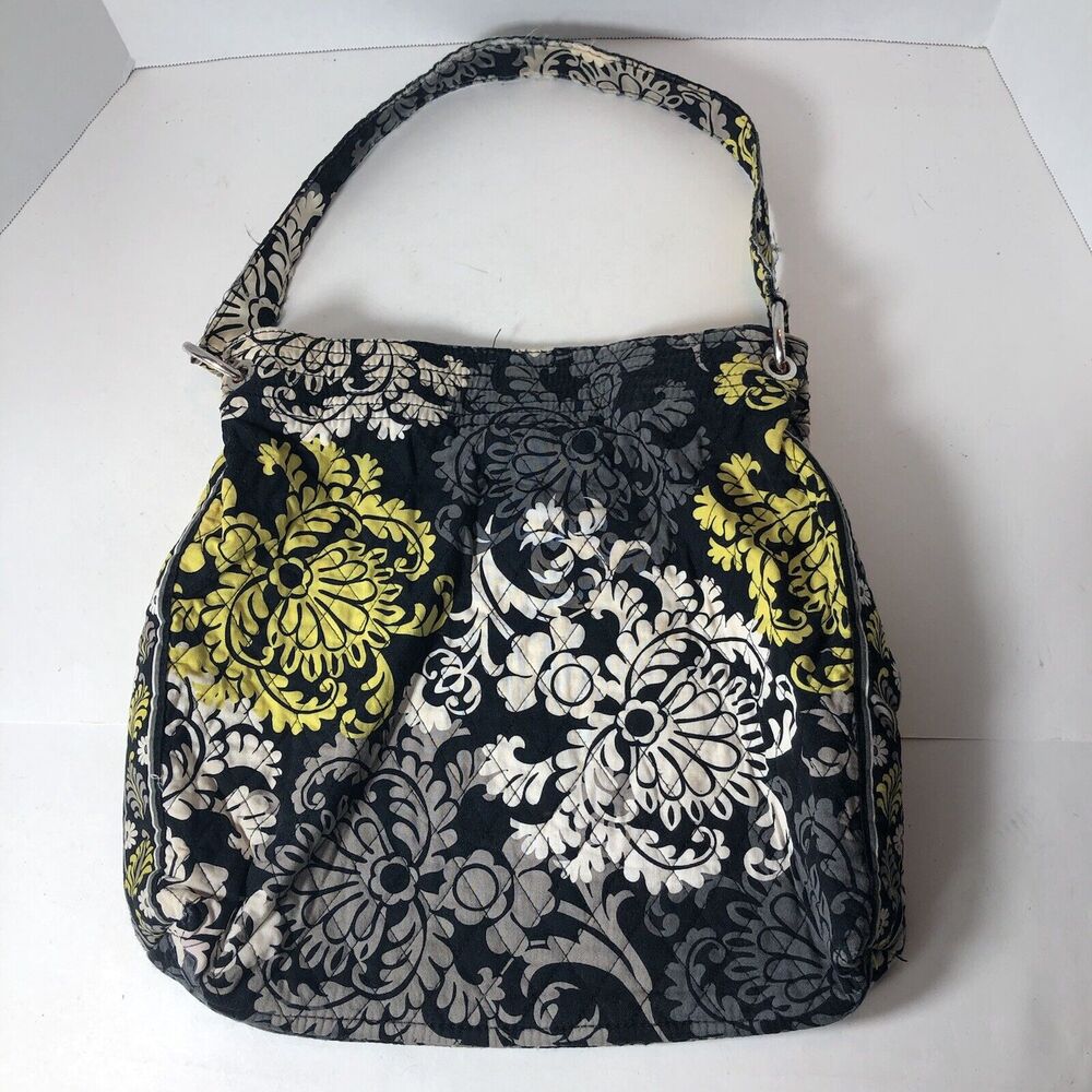 Vera Bradley Shoulder Hand Bag‎ Tote Baroque Black Yellow White 13.5"x13.5" D1